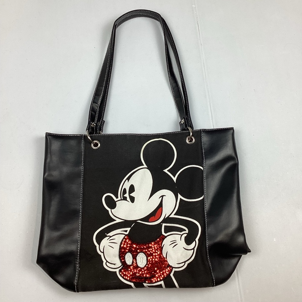 Disney Mickey Mouse Faux Leather Canvas Tote Bag with Sequins & Beading